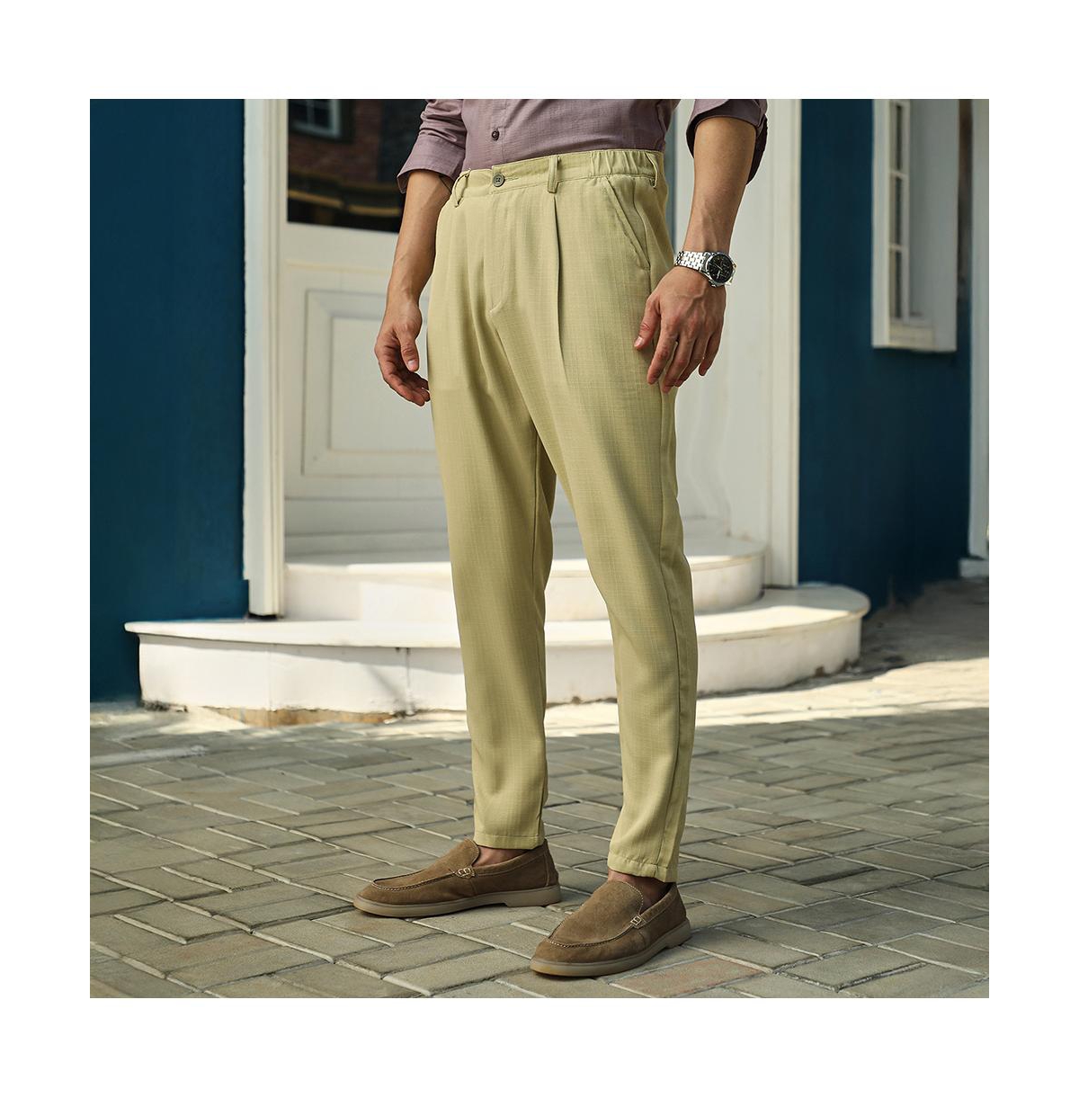 Campus Sutra Men's Lime Green Linen-blend Chino Trousers