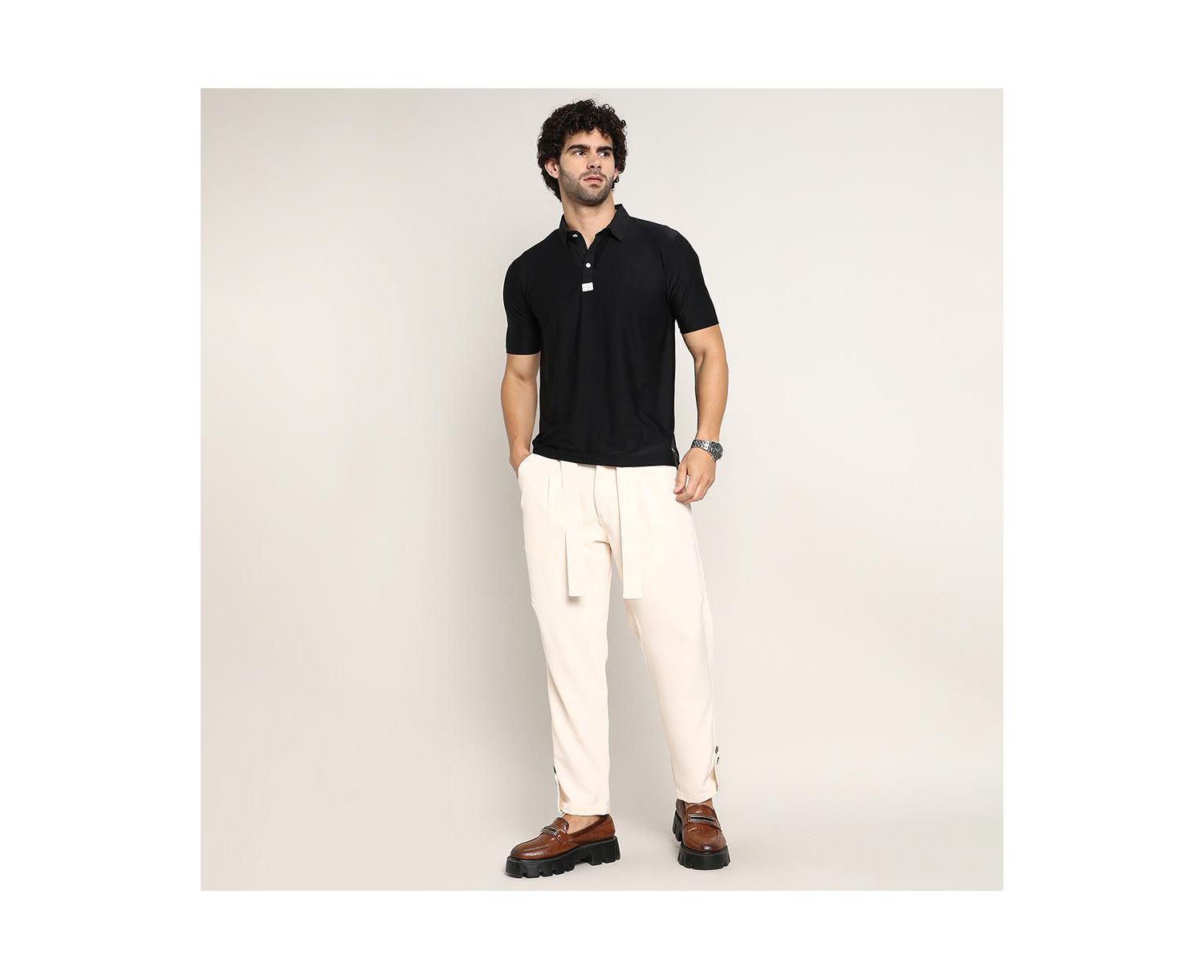 Men's Obsidian Black Seamless Solid Polo T-Shirt