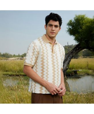 Men's Buff Beige & Cream White Indie-Block Polo T-Shirt