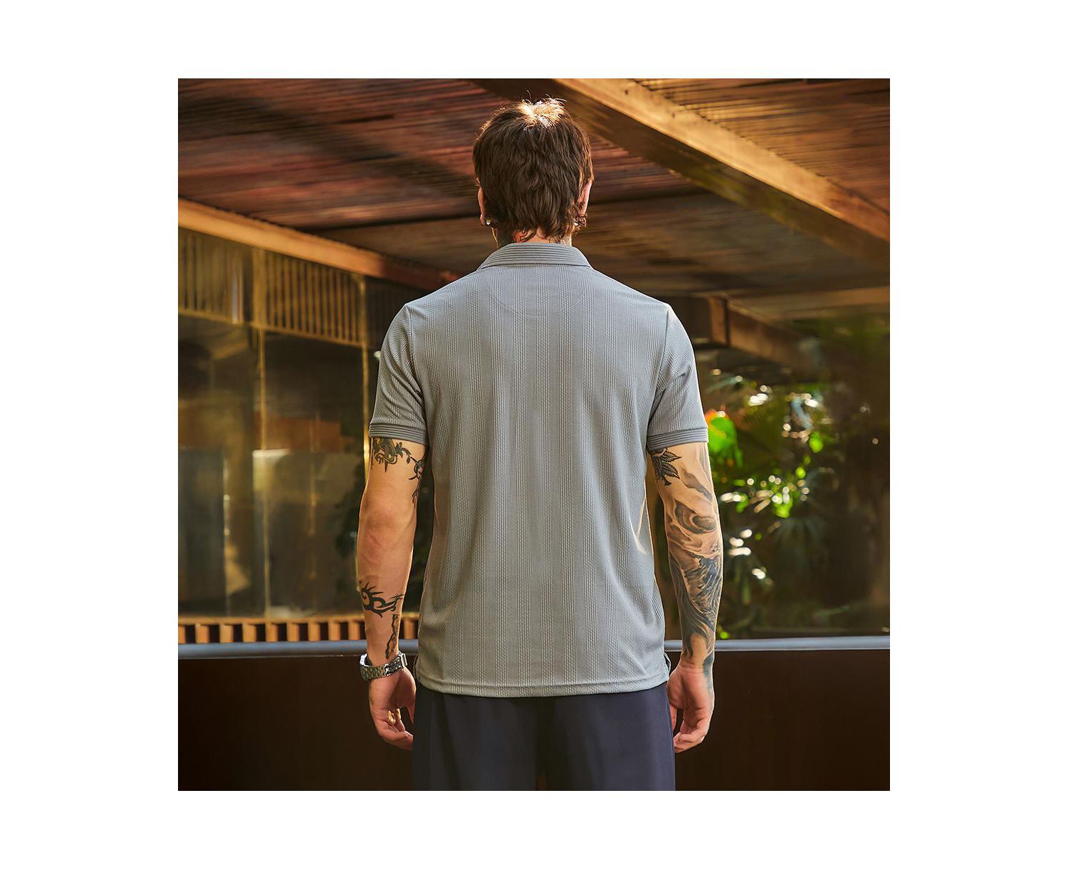 Men's Coin Grey Ribbed -Tactile Polo T-Shirt