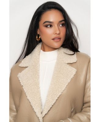 Women's Sherpa And Faux Leather Coat