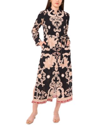 Vince Camuto - Women's Printed Tie-Waist Maxi Shirtdress