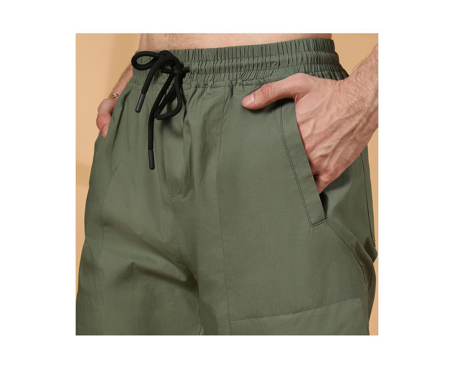 Men's Olive Green Solid Utility Trousers