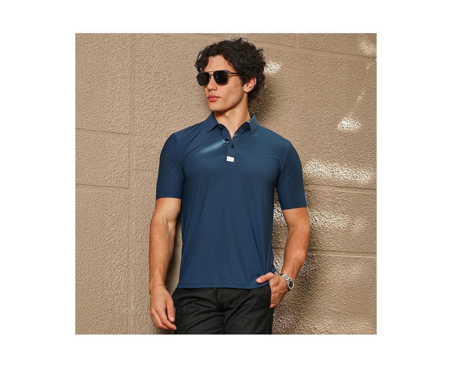 Men's Navy Blue Seamless Solid Polo T-Shirt