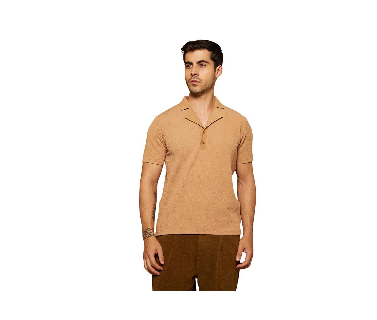 Мужская футболка Cahoot Campus Sutra Peanut Brown Rope-Tactile Cuban Polo, цвет: Коричневый — фото 1