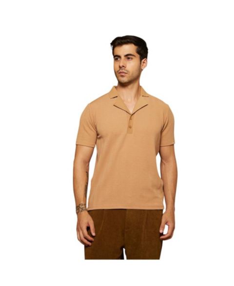 Мужская футболка Cahoot Campus Sutra Peanut Brown Rope-Tactile Cuban Polo, цвет: Коричневый