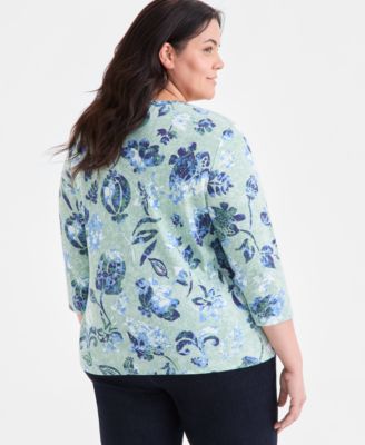 Plus Size Printed 3/4-Sleeve Top, Exclusively at Macy's 