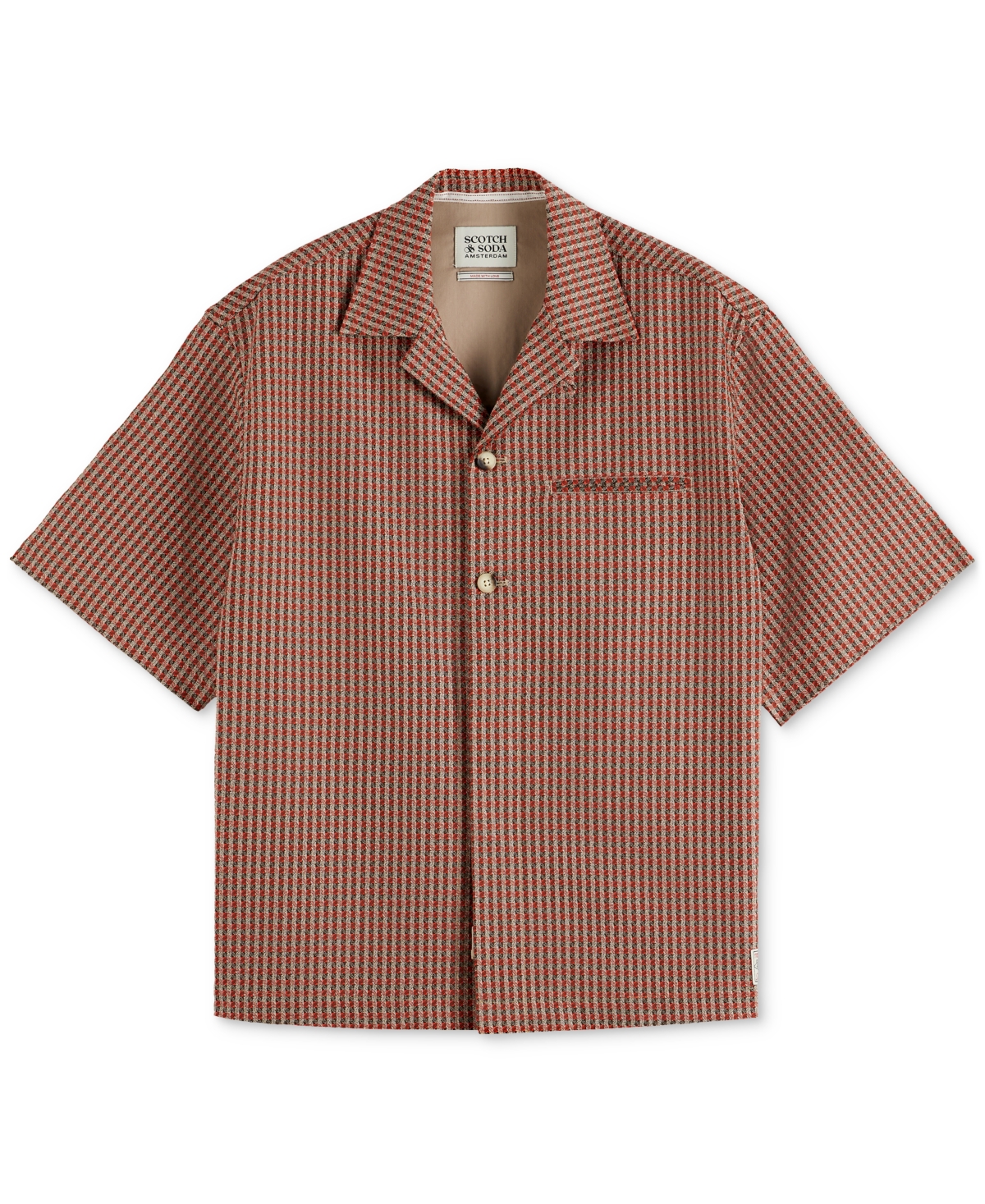 Scotch & Soda Micro Geo Print Regular Fit Camp Shirt In Red