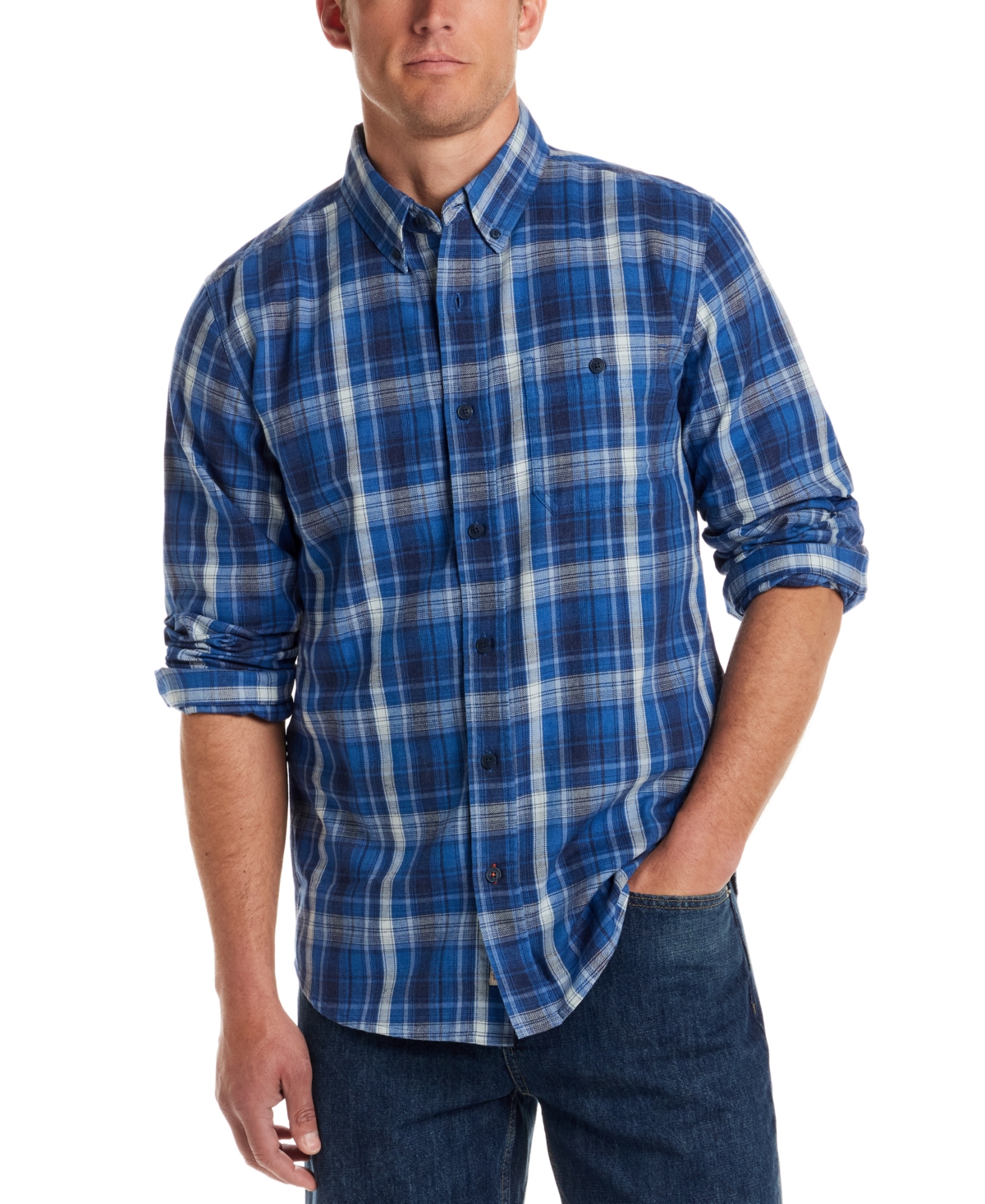 Weatherproof Vintage Men's Long Sleeve Button-Down Burnout Plaid Flannel Shirt