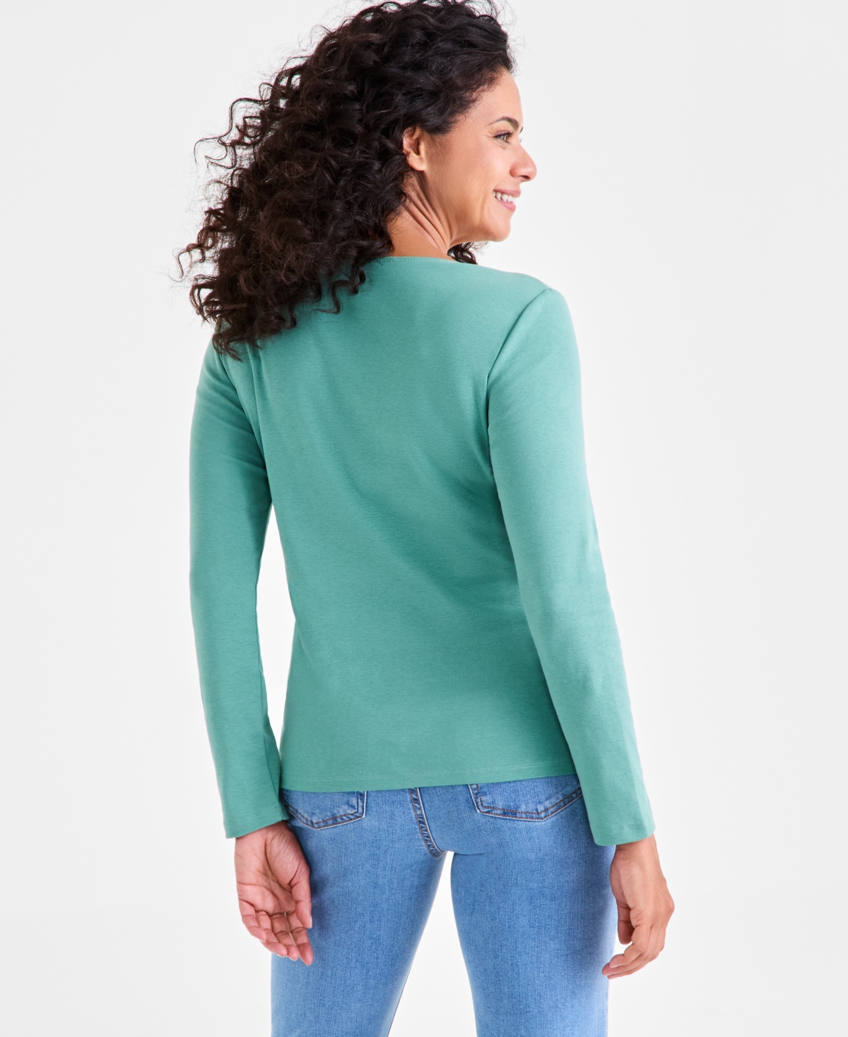 Style & Co Plus Size Scoop-neck Long-sleeve Top, Exclusively For Macy's In Green