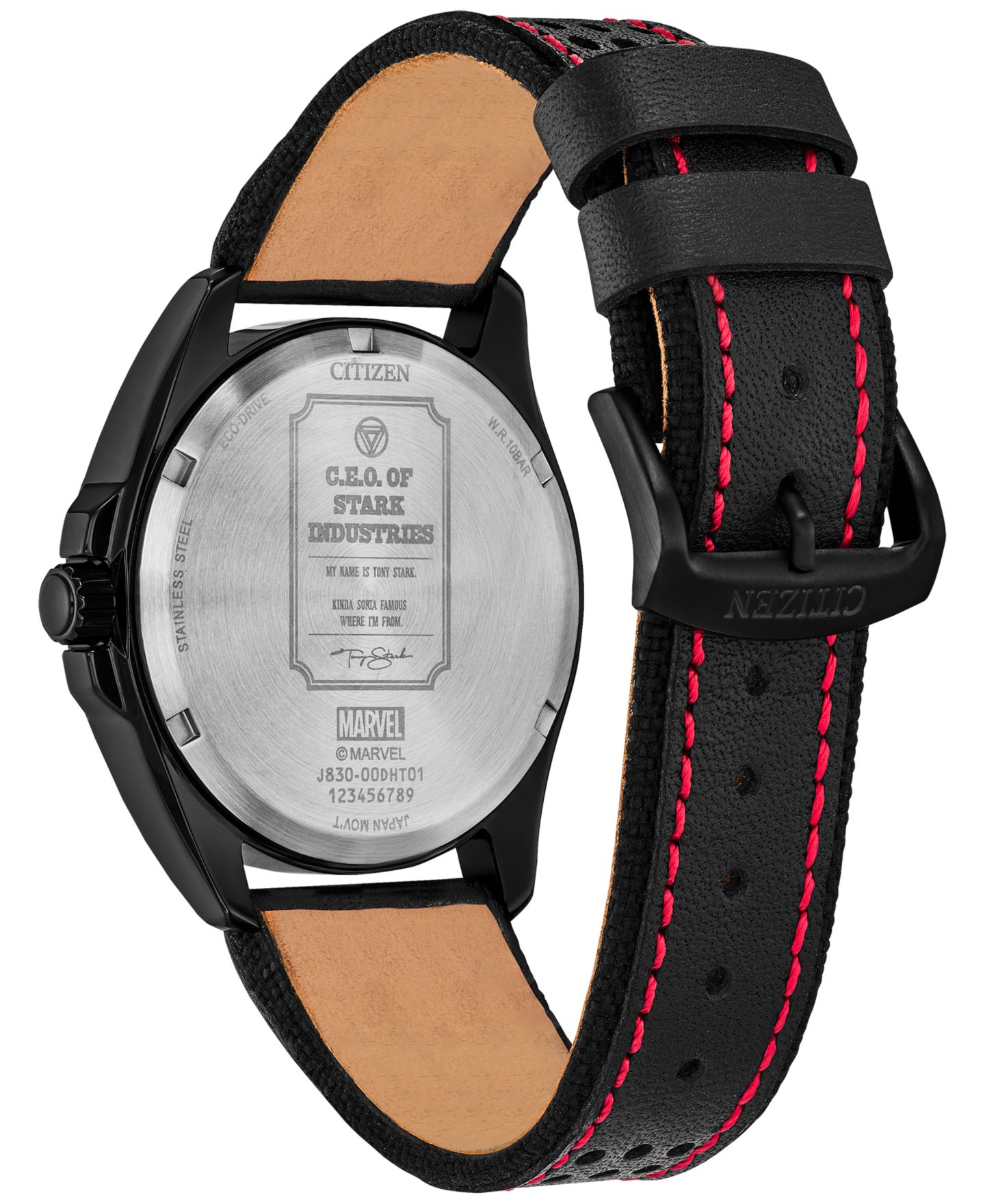 Мужские часы Citizen Eco-Drive Marvel Tony Stark Kinda Sorta Famous Black Leather Strap Watch 43mm — фото 3