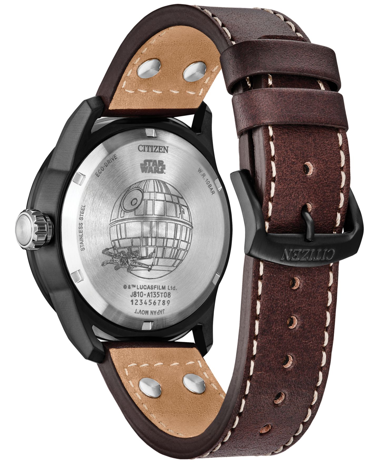 Мужские часы Citizen Eco-Drive Star Wars X-Wing & TIE Fighter Brown Leather Strap Watch 45mm — фото 3