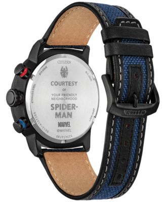 Eco-Drive Men's Chronograph Marvel Spider-Man Double Vision Blue Nylon Leather Strap Watch 44mm