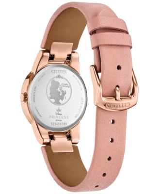 Eco-Drive Women's Disney Eternal Beauty Belle Pink Leather Strap Watch 30mm Box Set