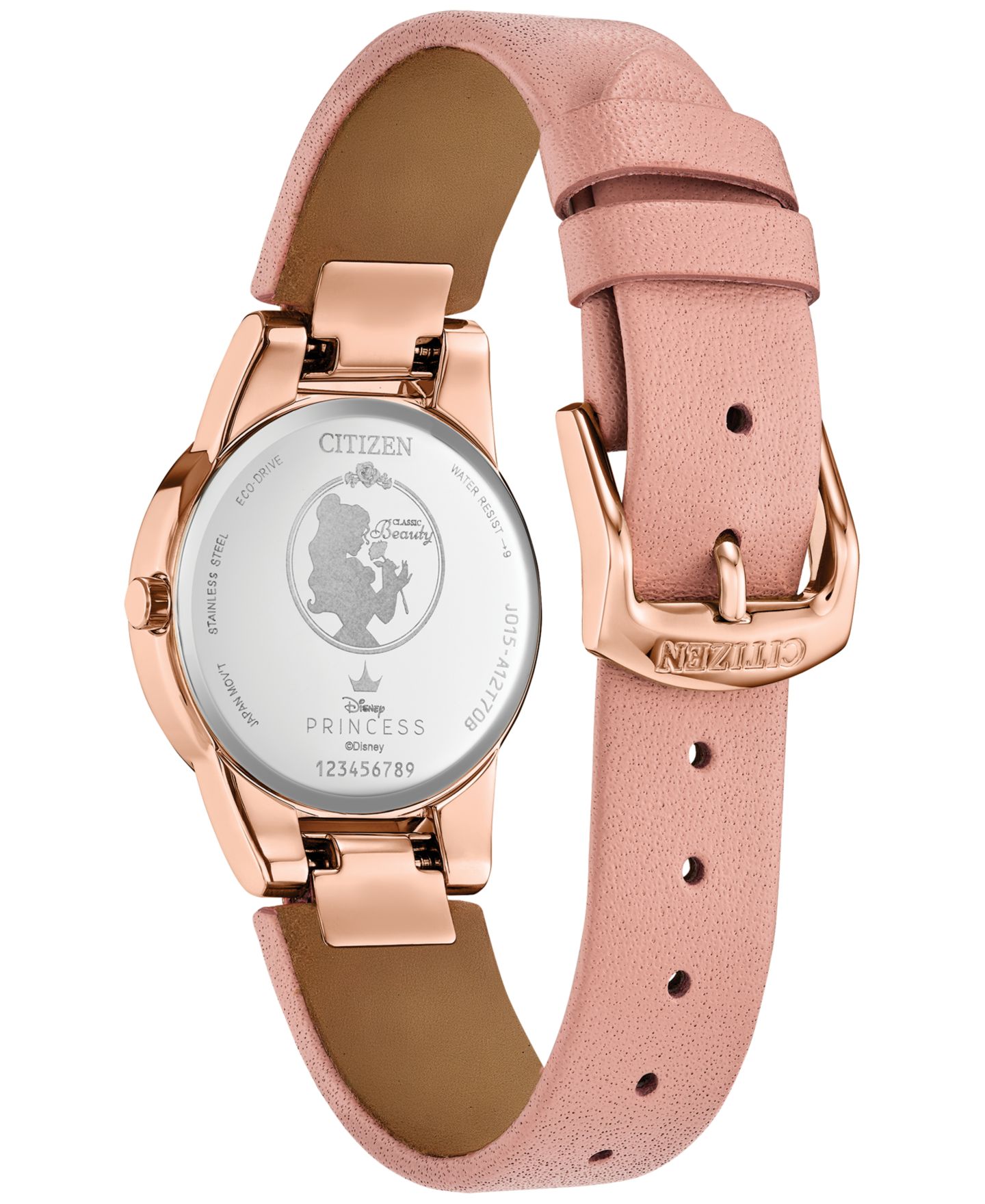 Женские часы Citizen Eco-Drive Disney Eternal Beauty Belle Pink Leather Strap Watch 30mm Box Set — фото 3