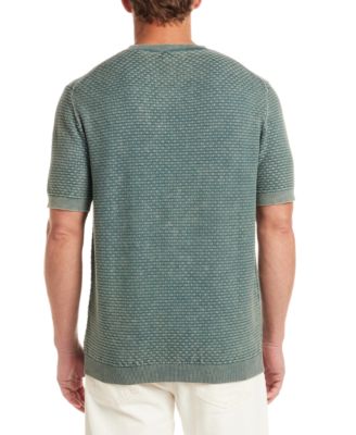 Men's Short Sleeve Woven Textured Crewneck Sweater