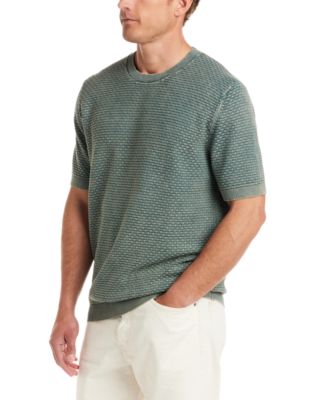 Men's Short Sleeve Woven Textured Crewneck Sweater
