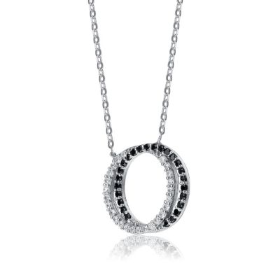 Women's White Gold Plated CZ Double Outlined Circle Necklace