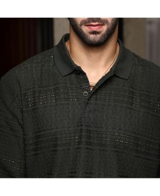 Men's Midnight Black Bohomian Oversized Polo T-Shirt