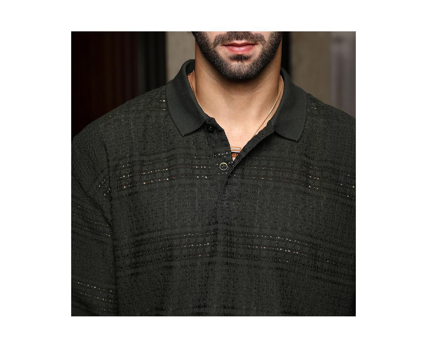 Men's Midnight Black Bohomian Oversized Polo T-Shirt