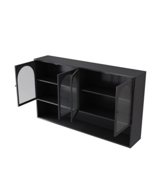 Four-door Glass Storage Cabinet (Black)