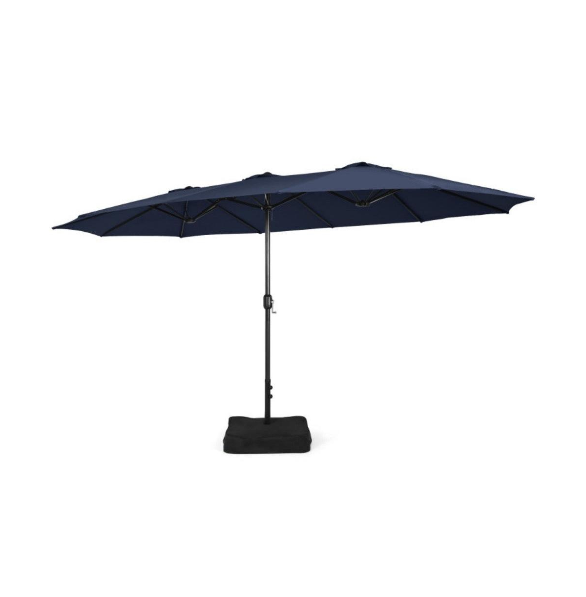 15 Feet Double-Sided Twin Patio Umbrella with Crank and Base - Navy
