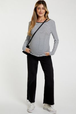 Maternity Black Wide Leg Raw Hem Jeans