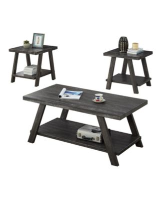 Contemporary Replicated Wood Shelf Coffee Set Table in Charcoal Finish