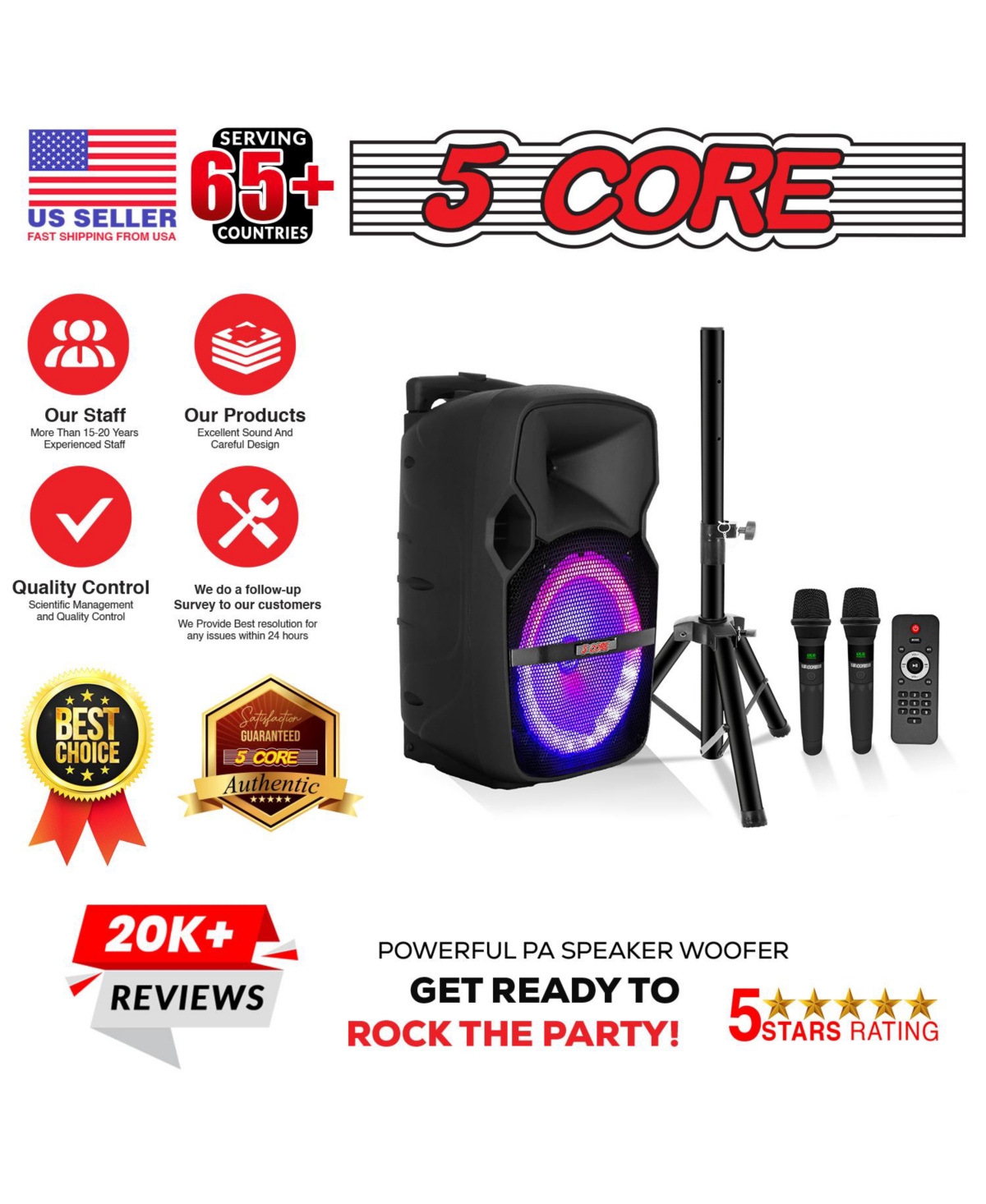 5 Core 10 Inch Pair Tws Pair Bluetooth Party Speakers 400 Watt Portable Karaoke Pa System Rechargeable Loudspeaker + Tripod Stand x Wireless Mics Led