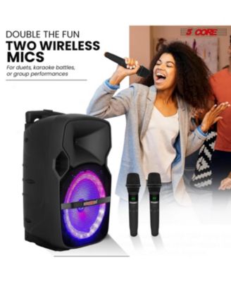 10" TWS Bluetooth Party Speakers 400W Rechargeable PA System w/Tripod, Wireless Mics, LED, Karaoke