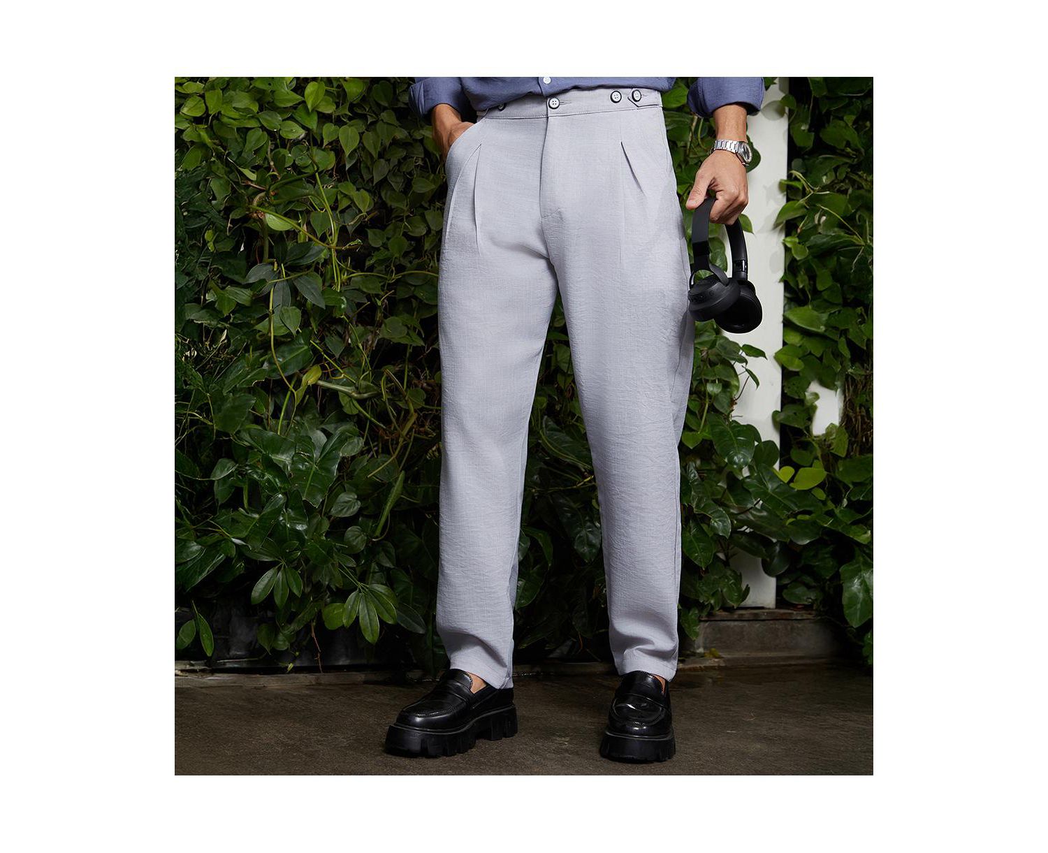 Men's Cloud Grey Pleated Tailored Trousers
