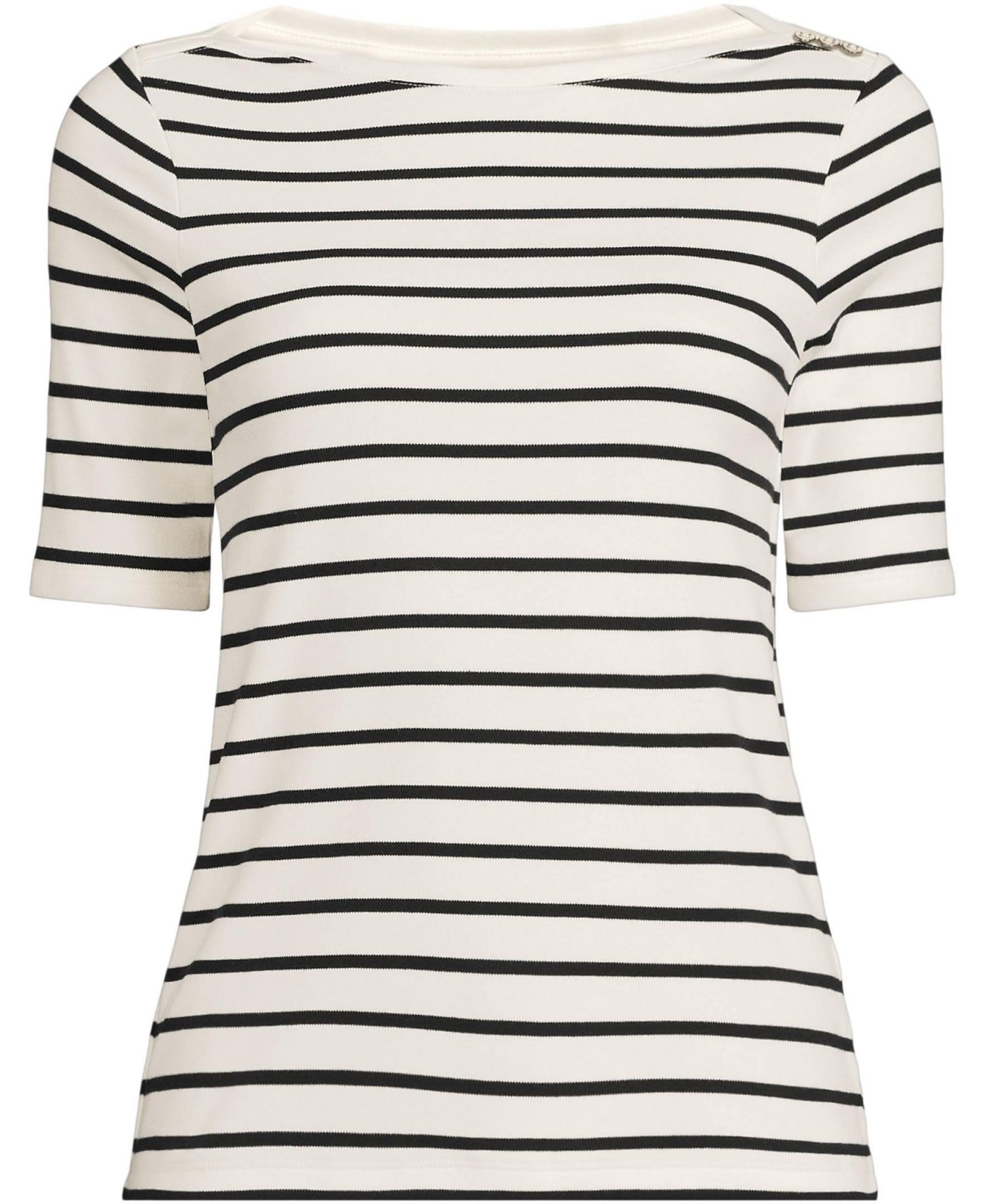 Women's Supima Cotton Elbow Sleeve Boatneck Button Shoulder Tee