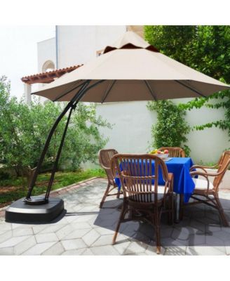 11 Feet Outdoor Cantilever Hanging Umbrella with Base and Wheels