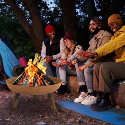 Outdoor Camping or Backyard Round Cast Iron Rustic Fire Pit Bowl with Handles