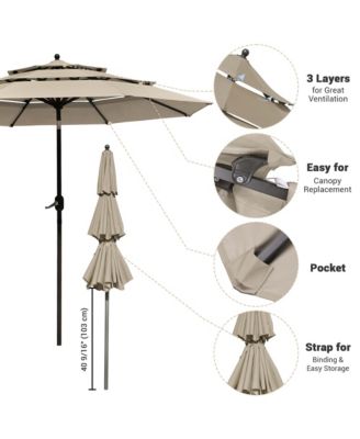 10 Ft 3 Tier Patio Umbrella with Crank Handle Push to Tilt Aluminum Backyard