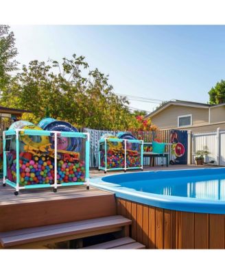 Mesh Pool Storage Bin Extra Large PVC Framed Waterproof 6 Wheels with Black Net Cover Replacement