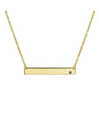 Horizontal Sideway Flat Bar Name Plated Pendant Necklace Gold Plated Sterling Silver With Crystal