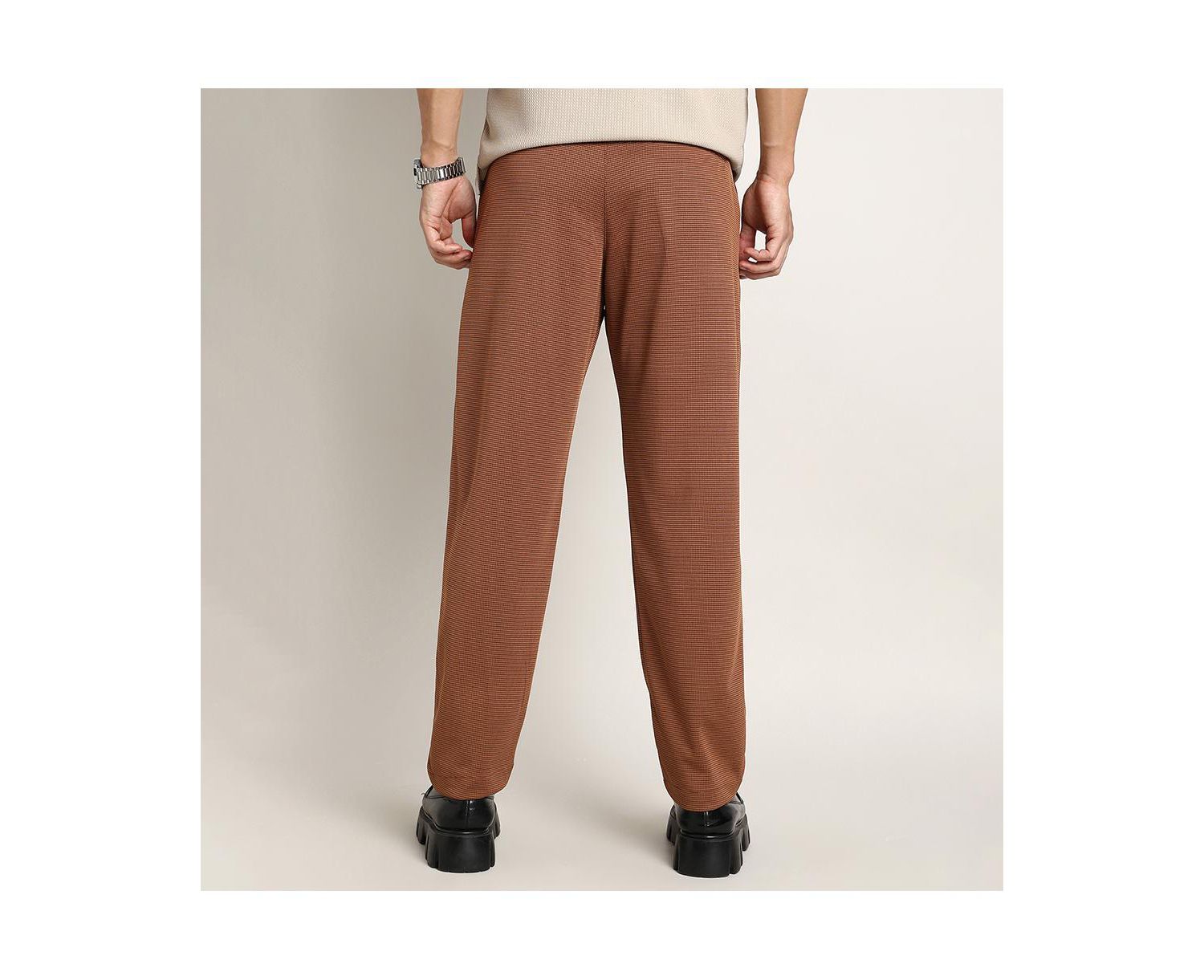 Men's Russet Brown Micro-Check Chino Trousers