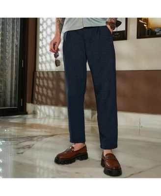 Men's Prussian Blue Pleated Tailored Trousers