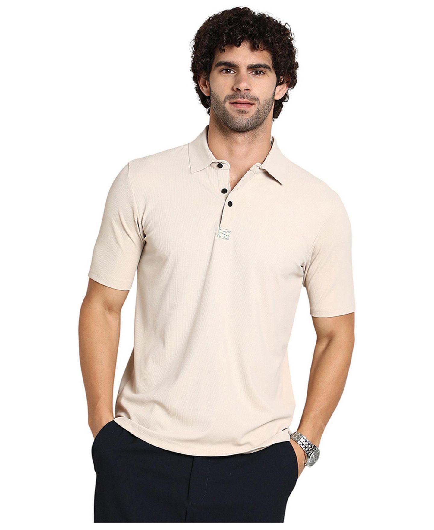 Мужская футболка Cahoot Saltbox Beige Seamless Ribbed Polo, цвет: Бежевый / Хаки — фото 1