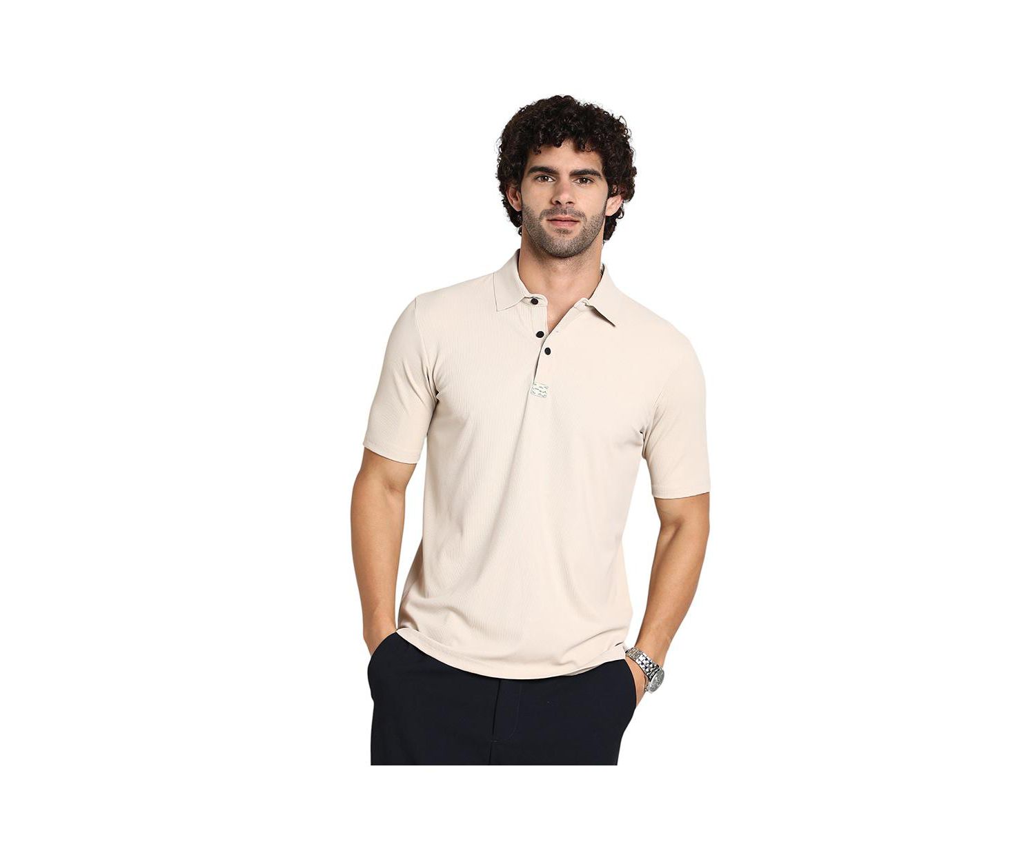 Men's Saltbox Beige Seamless Ribbed Polo T-Shirt