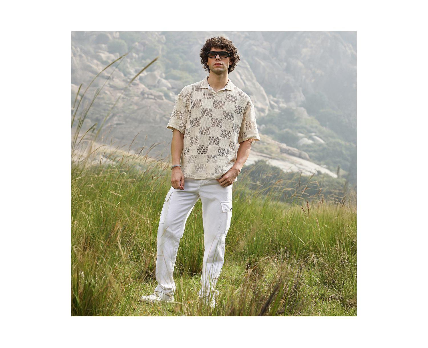 Men's Off-White Grid Oversized Polo T-Shirt