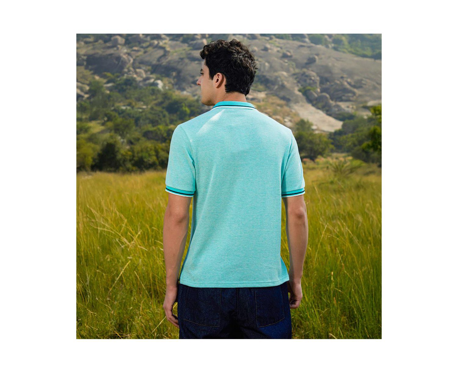 Men's Aqua Blue Multitrack Knit Polo T-Shirt