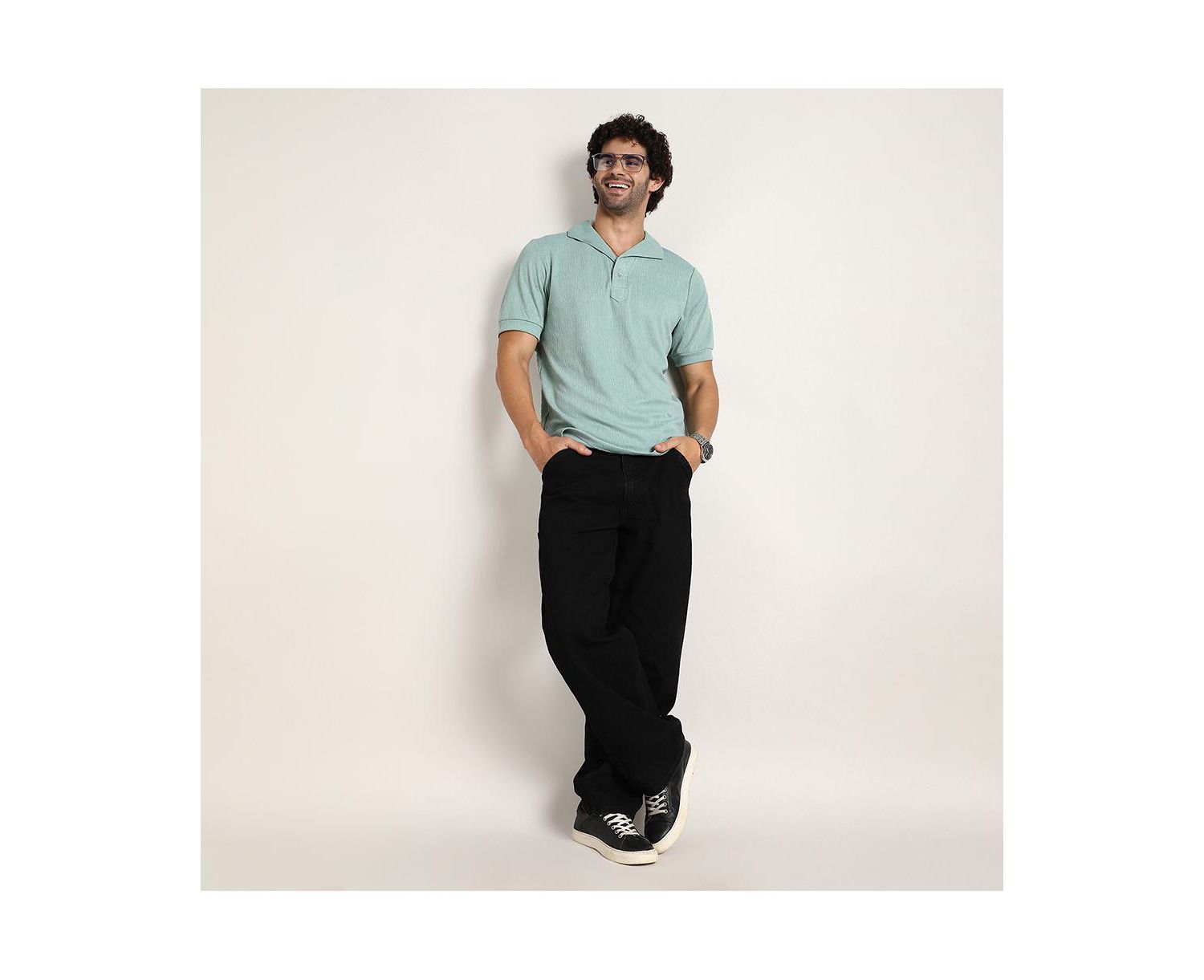 Men's Sea Green Tactitle Spread-Polo T-Shirt