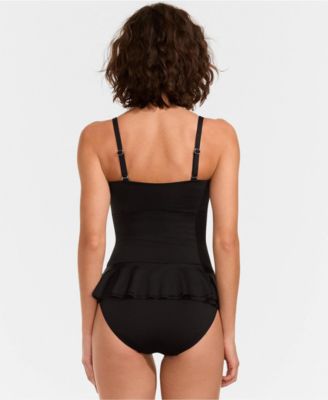 Women's Sculpting Suit Ruffle Bandeau One Piece Swimsuit