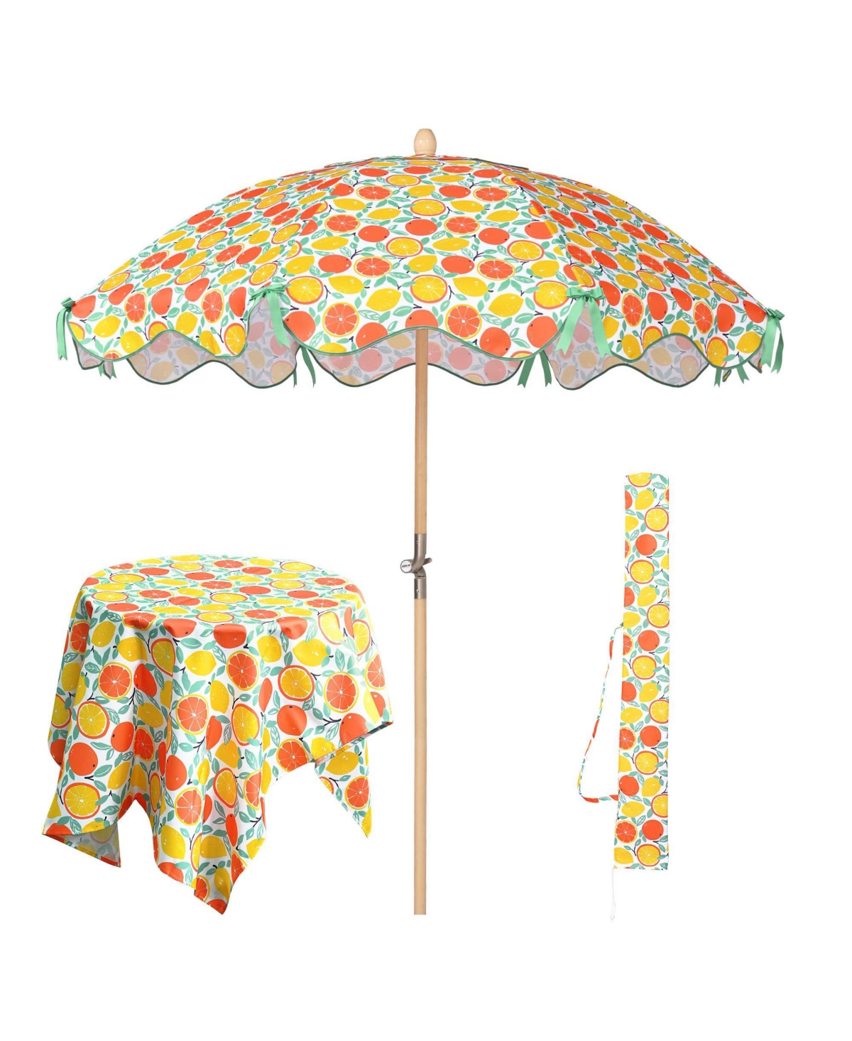 Our Beach Umbrella for 6ft Beech Wood Pole w/ Tablecloth Printed Orange Grapefruit for Outdoor Garden Summer Event Planning Small Patio Balco