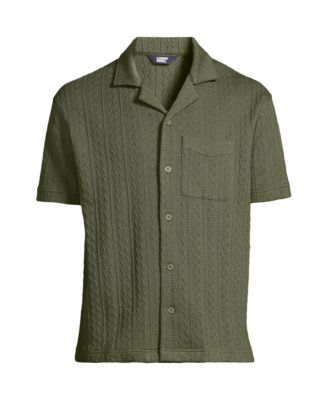 Men's Short Sleeve Textured Cable Camp Collar Button Through Shirt