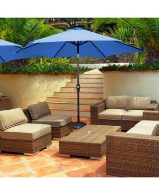9 Feet Solar LED Lighted Patio Market Umbrella with Tilt Adjustment without Base