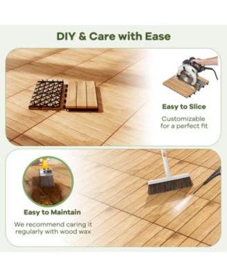 30 PCS Acacia Wood Flooring Tiles 12" x 12" Snap-in-place Patio Tiles for Porch