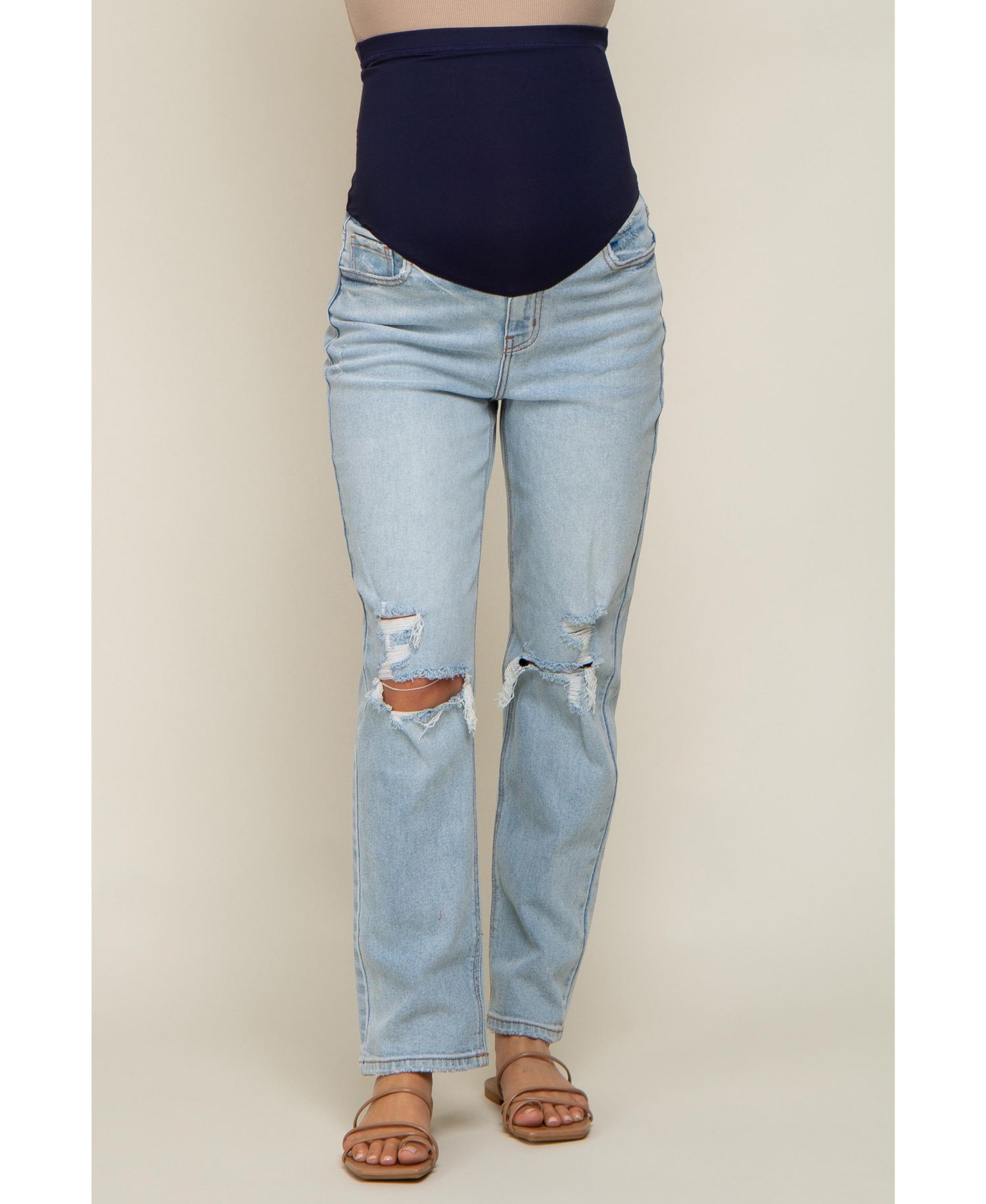 Women's Light Blue Distressed Knee Jeans